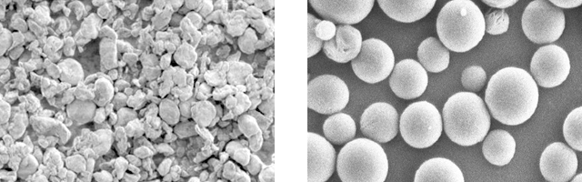 Shape comparison between SB-45 and our PE powder (NJ-100)